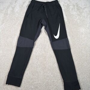Nike Dri Fit Joggers Mens Small Black Athleisure Large Swoosh Running Workout